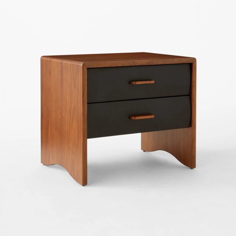 Ralston 2-Drawer Black Leather And Walnut Wood Nightstand 6 Ralston 2-Drawer Black Leather And Walnut Wood Nightstand - Image 4