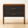 Ralston 2-Drawer Black Leather And Walnut Wood Nightstand -Home Furnishings Store RalstonWltNLthNghtstndSHS23