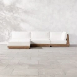 Riposo Teak 3-Piece Outdoor Sectional With Boucle Sunbrella ® Cushions