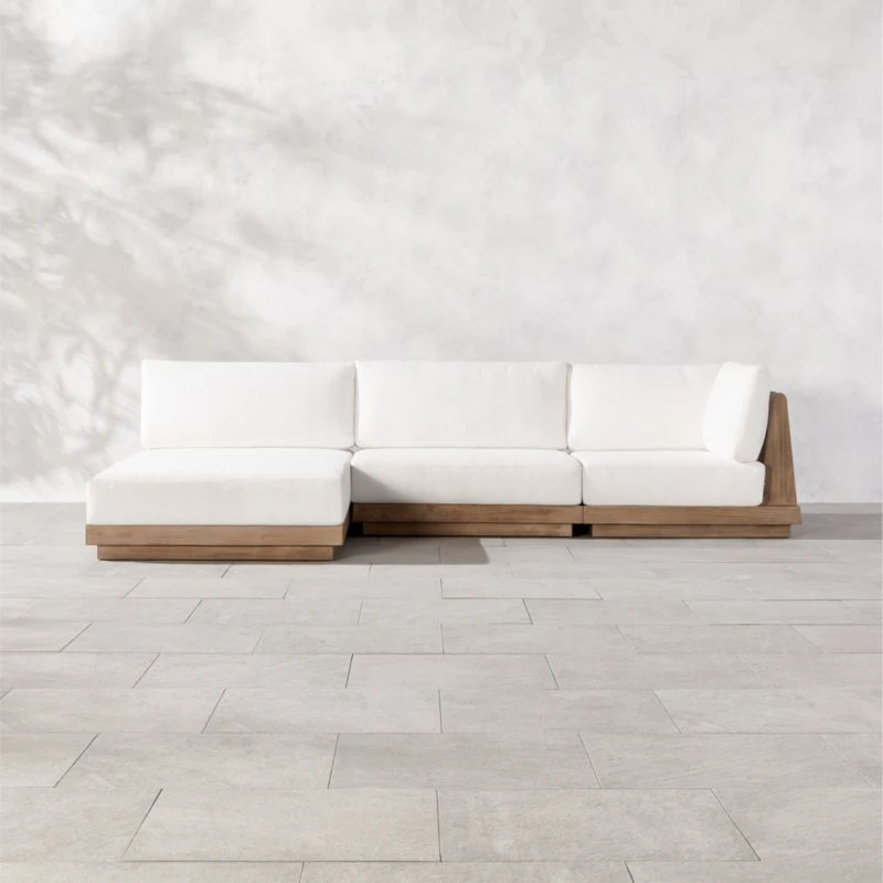 Riposo Teak 3-Piece Outdoor Sectional With Boucle Sunbrella ® Cushions 3 Riposo Teak 3-Piece Outdoor Sectional With Boucle Sunbrella ® Cushions