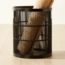 Ronan Black Bamboo Storage Basket Small -Home Furnishings Store RonanBlkBasketWHndlsSmAVSHF22