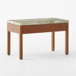 Ryne Oak Wood Nightstand With Marble Top -Home Furnishings Store RyneMarbleNightstand3QSSS23