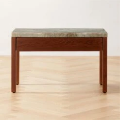 Ryne Oak Wood Nightstand With Marble Top