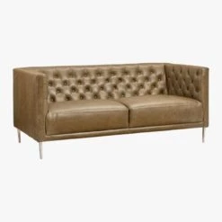 Savile Leather Tufted Apartment Sofa -Home Furnishings Store SavileAptSofaLthrSaddle3QF19