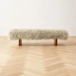 Socca Taupe Sheepskin Upholstered Bench 67''