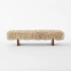 Socca Taupe Sheepskin Upholstered Bench 67'' -Home Furnishings Store SoccaSheepskinBenchSOSSS23