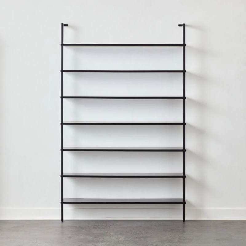 Stairway Wide Black Metal Wall Mount Bookshelf 96'' 3 Stairway Wide Black Metal Wall Mount Bookshelf 96''