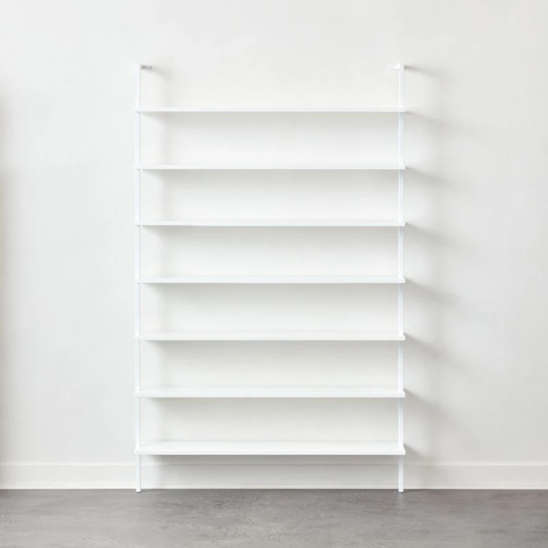 Stairway Wide White Metal Wall Mount Bookshelf 96'' 3 Stairway Wide White Metal Wall Mount Bookshelf 96''