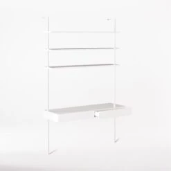 Stairway 2-Drawer White Wall Mount Desk With Shelves 96'' -Home Furnishings Store Stairway96inWideDeskWht3QAVSSF21