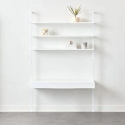 Stairway 2-Drawer White Wall Mount Desk With Shelves 96'' -Home Furnishings Store Stairway96inWideDeskWhtAVSHF21