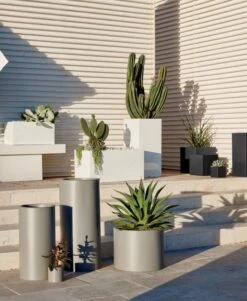 Blox Rectangular White Galvanized Steel Indoor/Outdoor Planter Small 14 Blox Rectangular White Galvanized Steel Indoor/Outdoor Planter Small -Home Furnishings Store StaxGreyPlantersM19