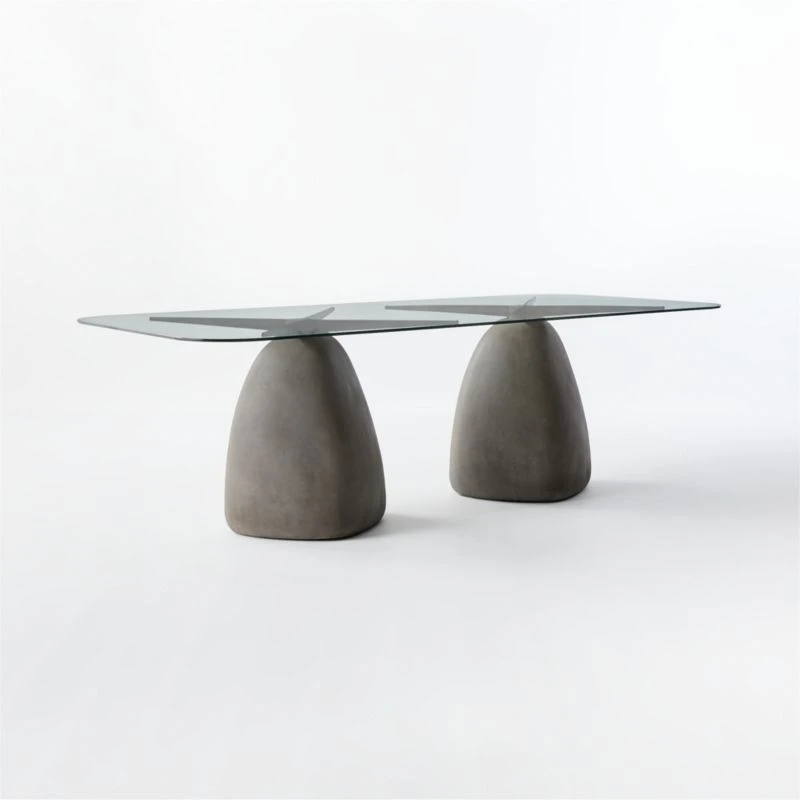 Stone Rectangular Grey Concrete Dining Table With Glass Top 6 Stone Rectangular Grey Concrete Dining Table With Glass Top - Image 4