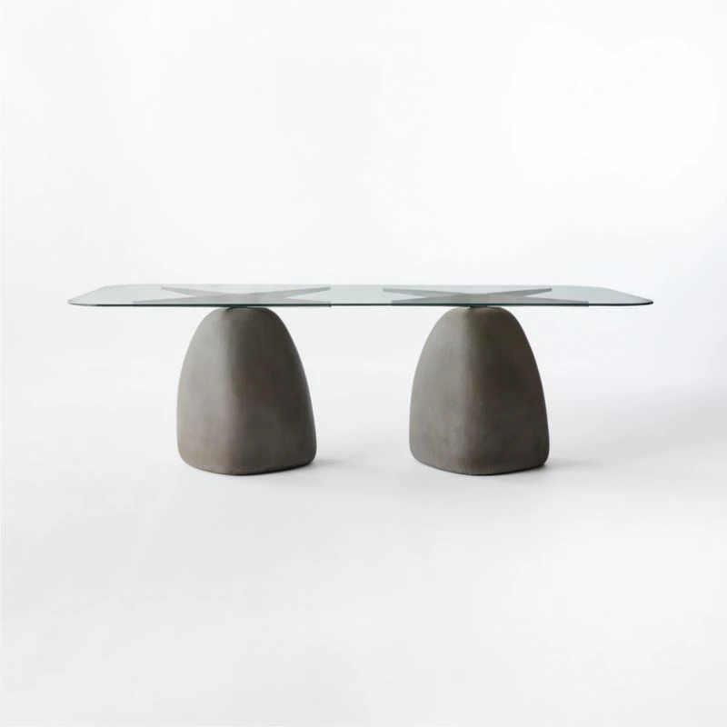 Stone Rectangular Grey Concrete Dining Table With Glass Top 5 Stone Rectangular Grey Concrete Dining Table With Glass Top - Image 3