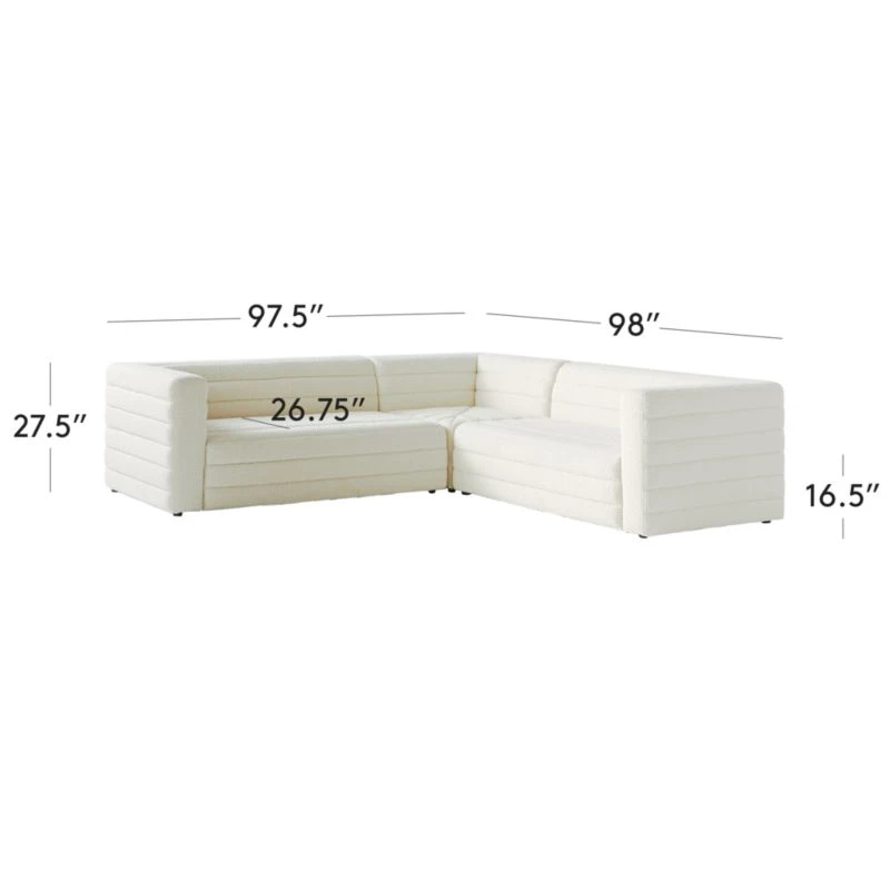 Strato 3-Piece L-Shaped White Boucle Sectional Sofa 5 Strato 3-Piece L-Shaped White Boucle Sectional Sofa - Image 3