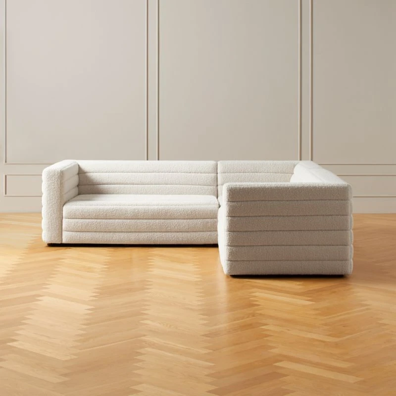 Strato 3-Piece L-Shaped White Boucle Sectional Sofa 3 Strato 3-Piece L-Shaped White Boucle Sectional Sofa