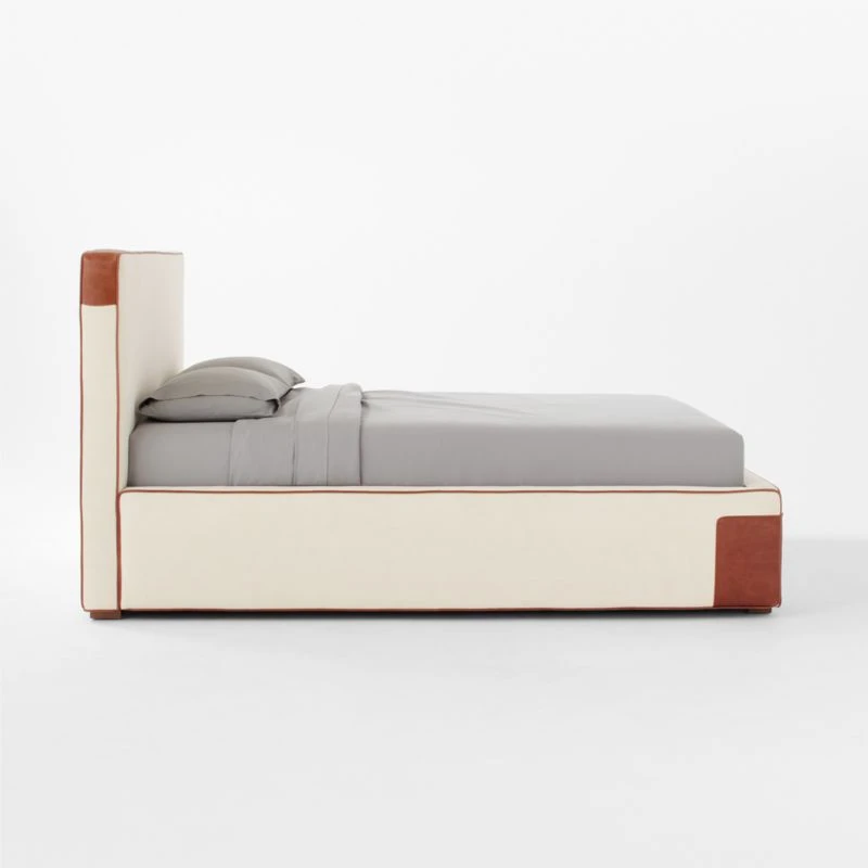 Tailor Ivory Linen And Leather Queen Bed 5 Tailor Ivory Linen And Leather Queen Bed - Image 3