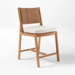Roc Teak And Rattan Outdoor Counter Stool With Ivory Sunbrella® Cushion -Home Furnishings Store VitetCounterStool3QSSS23