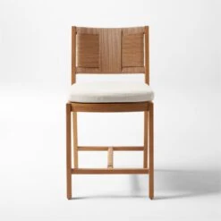 Roc Teak And Rattan Outdoor Counter Stool With Ivory Sunbrella® Cushion -Home Furnishings Store VitetCounterStoolSOSSS23