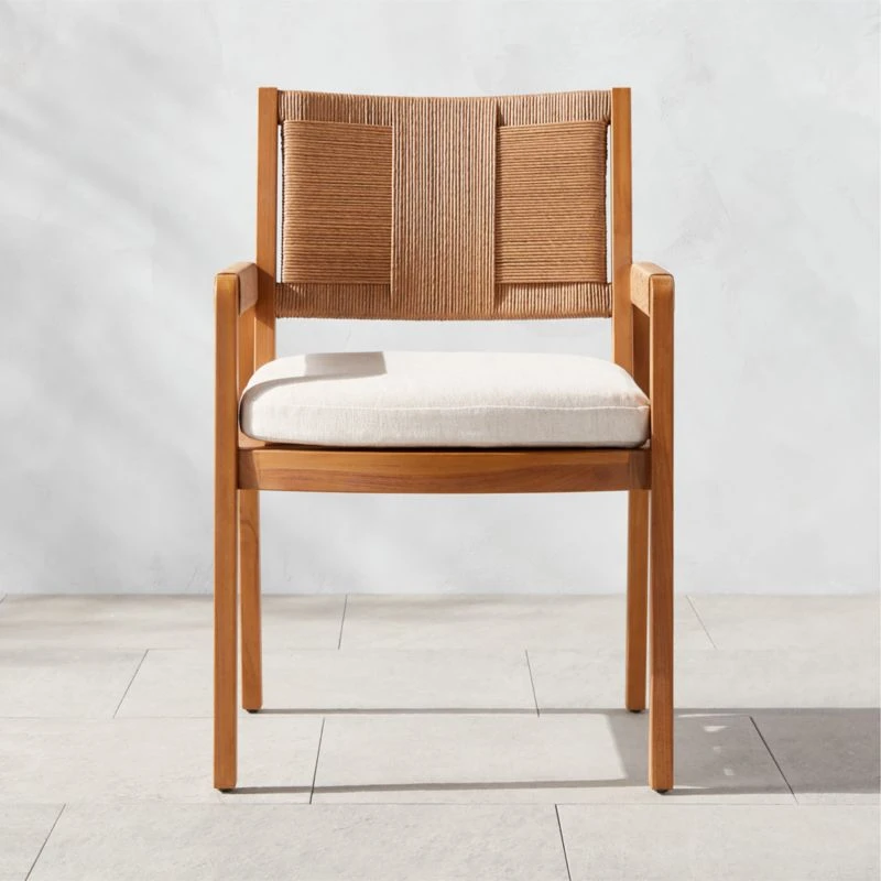 Roc Teak And Rattan Outdoor Dining Armchair With Ivory Sunbrella® Cushion 3 Roc Teak And Rattan Outdoor Dining Armchair With Ivory Sunbrella® Cushion