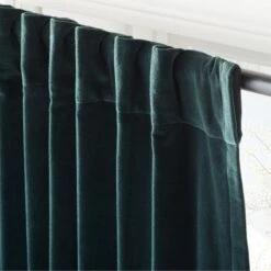 Dark Green Organic Cotton Velvet Window Curtain Panel 48"x84'' -Home Furnishings Store VlvtDkGnOrgCtnCrtn96PnlAV3SHF23