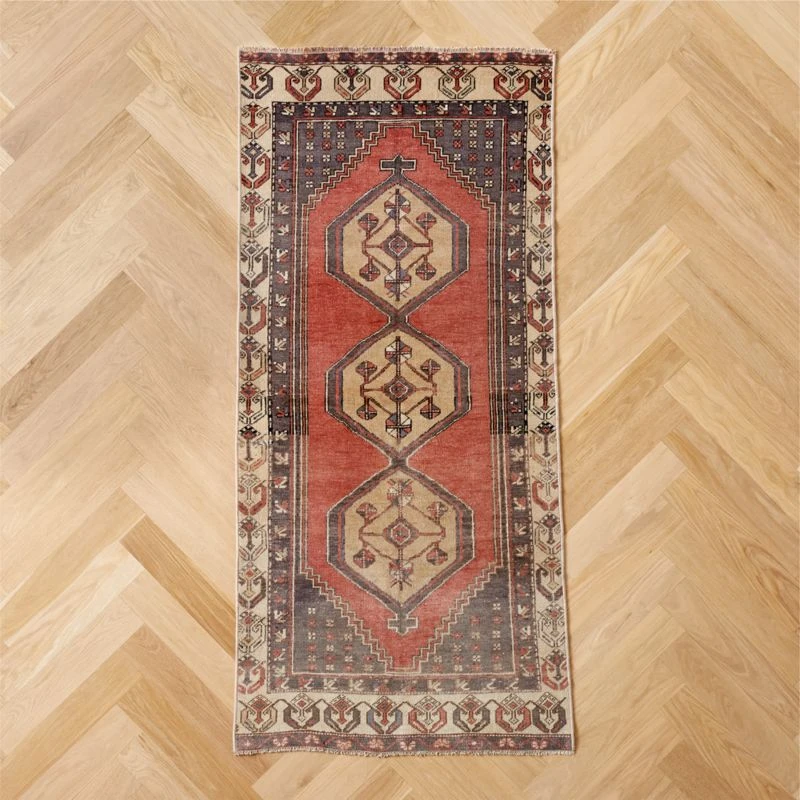 Vintage Handknotted Wool Turkish Rug 2'11"x6'2" 4 Vintage Handknotted Wool Turkish Rug 2'11"x6'2" - Image 2