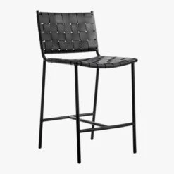 Woven Black Leather Counter Stool -Home Furnishings Store Woven24inBkLthrCntrStool3QS19 1