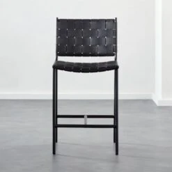 Woven Black Leather Counter Stool Set Of 2