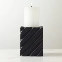 Zeke Blackened Teak Pillar Candle Holder Small -Home Furnishings Store ZekeBkdTeakPllrHolderSmROS23